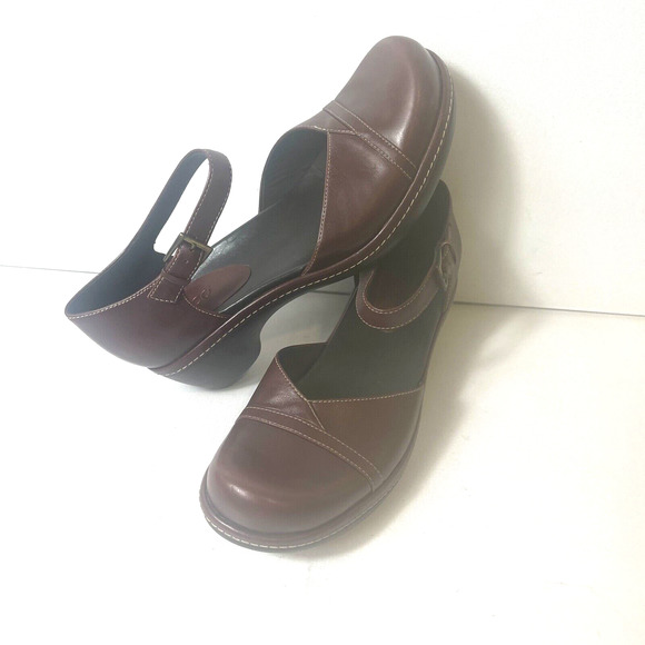 Ecco Womens EU 38 US 7.5 Mid Heels Burgundy Leather Ankle Strap Closed Toe Shoes - Picture 4 of 10